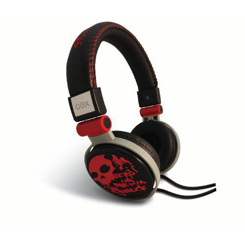 Headphone Oex Skull Dobrável Hp-101 com Microfone - Vermelho/Preto
