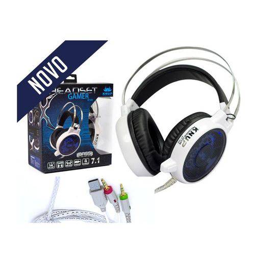 Headset Gamer com Microfone Knup Kp-402 7.1 Bass Vibration Led Branco