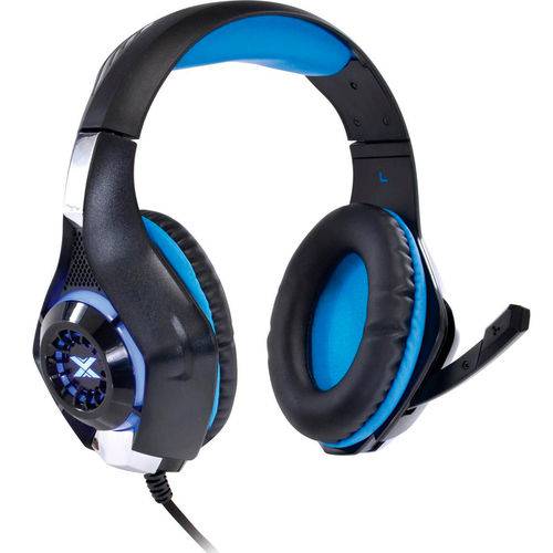 Headset Gamer Vinik VX Preto e Azul com Led USB + P2 com Microfone