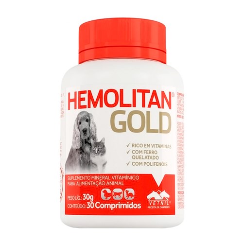 Hemolitan Gold Uso Veterinário com 30 Comprimidos