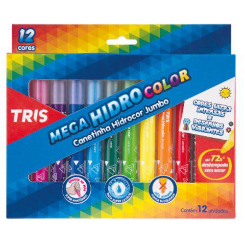 Hidrocor Tris Mega Hidro Color Jumbo 12 Cores Conjunto