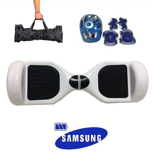 Hoverboard 6,5 Polegadas Branco Bateria Samsung - com Bolsa e Kit de Proteção Azul