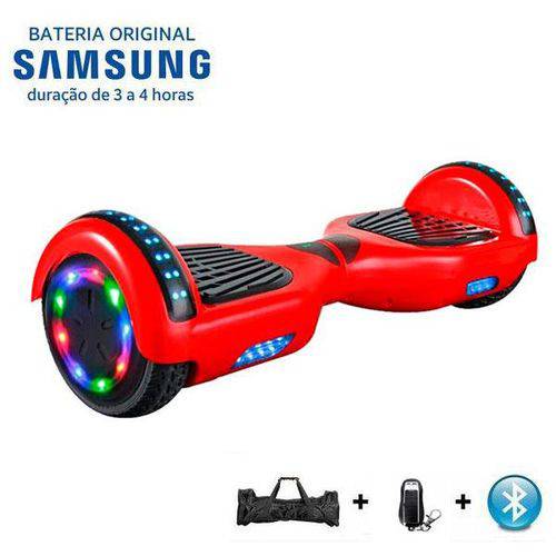 Hoverboard 6,5 Polegadas Vermelho Full Led com Bateria Samsung - Bolsa - Led Roda e Controle