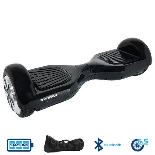 Hoverboard 6,5 Preto Mymax Bluetooth Led Frontal com Mochila Bateria Samsung