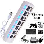 Hub USB 7 Portas 2.0 LED Indicador 480 Mbps BRANCO CBRN01132
