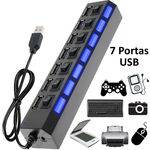 Hub USB 7 Portas 2.0 LED Indicador 480 Mbps PRETO CBRN01125