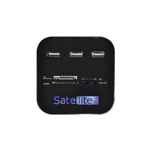 Hub Usb Satellite A-hub07 com 3 Portas Usb/leitor de Cartão Sd e Micro Sd - Preto