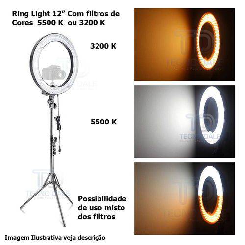 Iluminador Rl 12'' Led Ring Light Circular com Tripé 2m