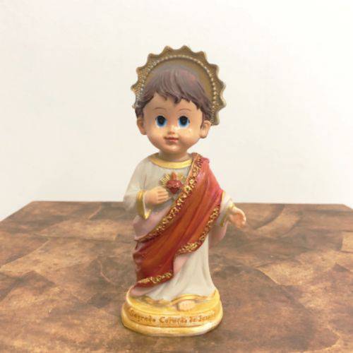 Imagem Infantil do Sagrado Coração de Jesus em Resina - 15 Cm