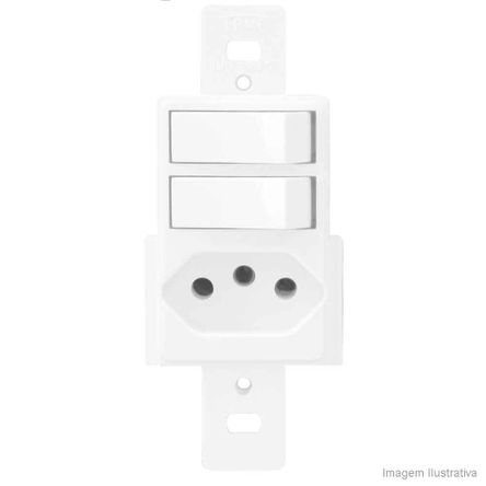 Interruptor Duplo Simples com Tomada 10A 250V Blanc Fame