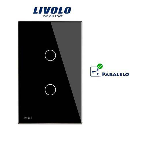Interruptor Touch Screen com 2 Botões - Preto - Livolo - C502S Paralelo Three-way