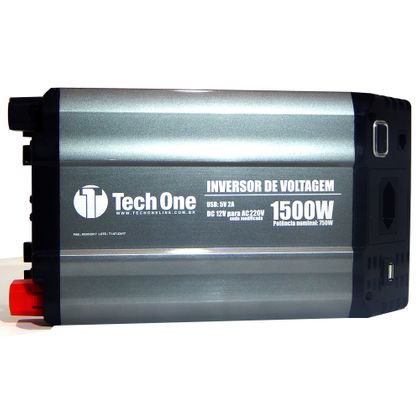 Inversor de Potência Tech One 1500W 12V para 220V - Tomada – USB
