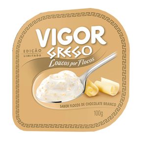 Iogurte Grego Sabor Flocos de Chocolate Branco Vigor 100g