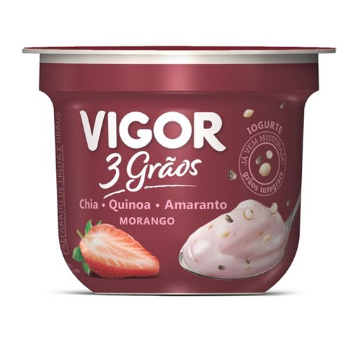 Iogurte Natural Vigor 100g 3 Graos Morango