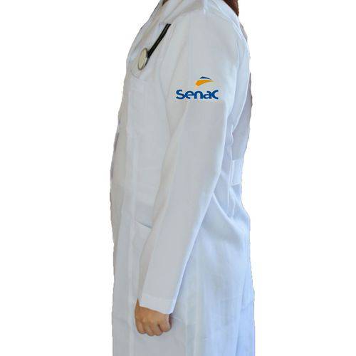Jaleco Branco de Tecido Gabardine Feminino de Manga Longa com Logo SENAC Bordado - Lojão da Saúde
