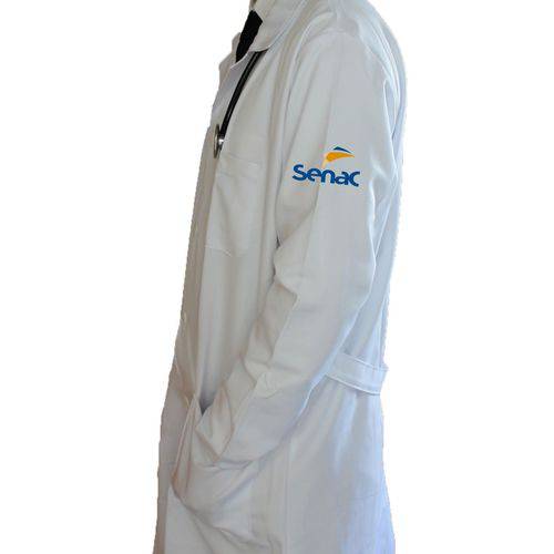 Jaleco Branco de Tecido Gabardine Masculino de Manga Longa com Logo SENAC Bordado - Lojão da Saúde