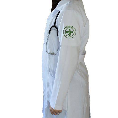 Jaleco Branco - Tecido Microfibra - Feminino de Manga Longa - Logotipo Biomedicina