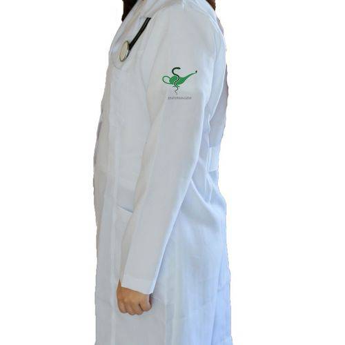 Jaleco Branco - Tecido Gabardine - Feminino de Manga Longa - Logotipo Enfermagem