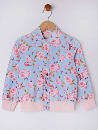 Jaqueta Bomber Infantil para Menina - Azul/rosa