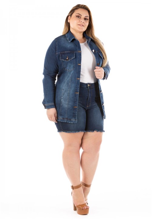 Jaqueta Jeans Feminina Alongada Plus Size