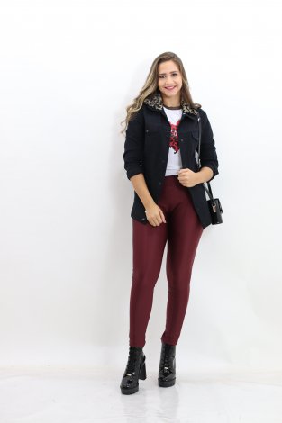 Jaqueta Preta Feminina Jeans com Gola de Pelos - Preto 425