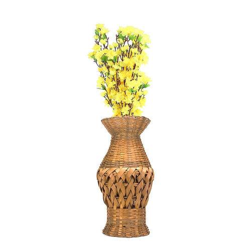Jarro de Bambu Trançado Arranjo Flores Artificiais Amarelas