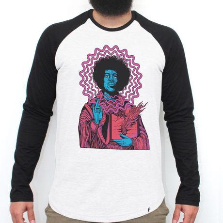 Jimi Hendrix - Camiseta Raglan Manga Longa Masculina