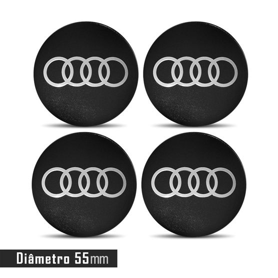 Jogo 4 Emblema Roda Audi 55mm Preto