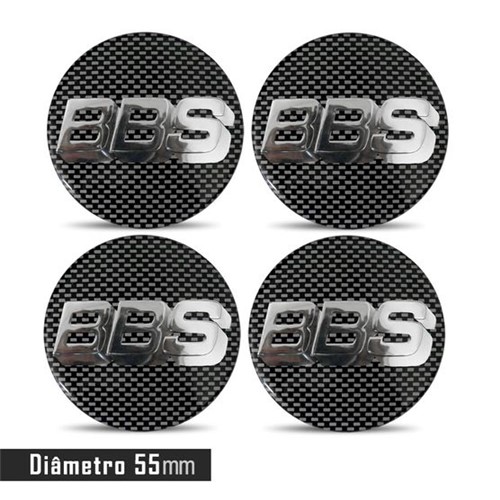 Jogo 4 Emblema Roda BBS Carbono C/ Preto 55mm
