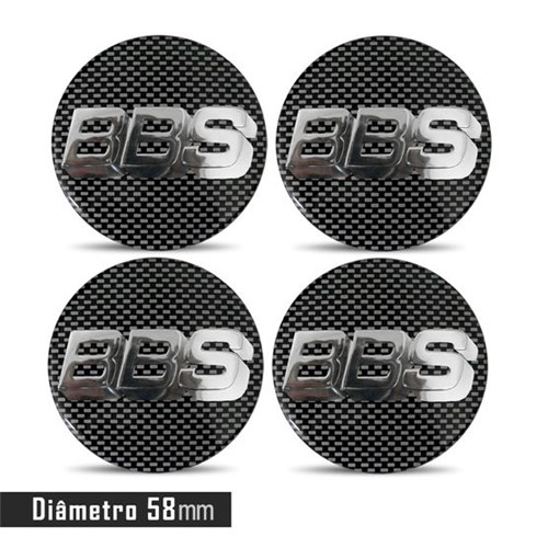 Jogo 4 Emblema Roda BBS Carbono C/ Preto 58mm