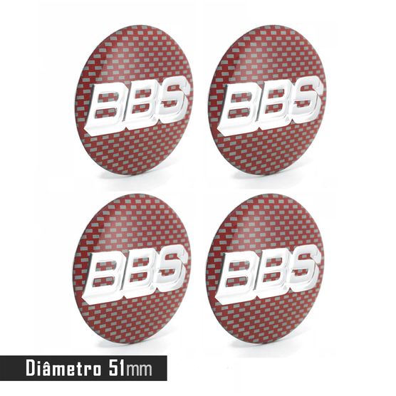 Jogo 4 Emblema Roda BBS Carbono C/ Vermelho 51mm
