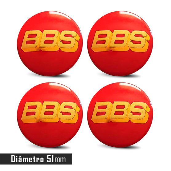 Jogo 4 Emblema Roda BBS Vermelho com Dourado 51mm