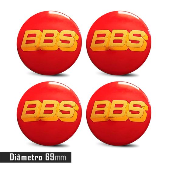 Jogo 4 Emblema Roda BBS Vermelho com Dourado 69mm