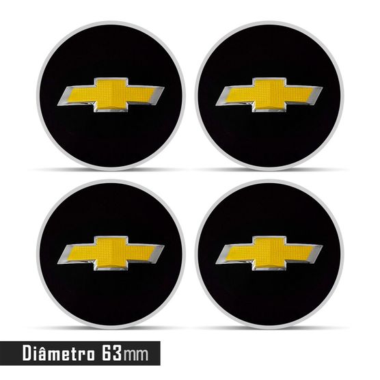 Jogo 4 Emblema Roda Chevrolet 3D Preto 63mm. ORIGINAL - PARA CALOTAS S10 LTZ