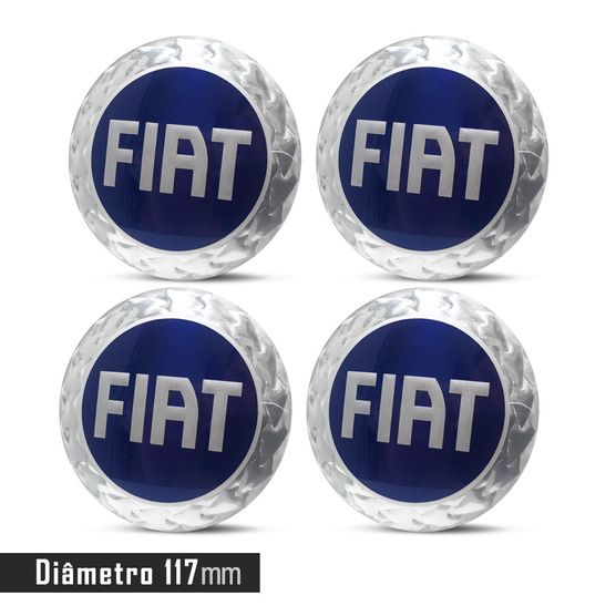 Jogo 4 Emblema Roda Fiat Azul 117mm.