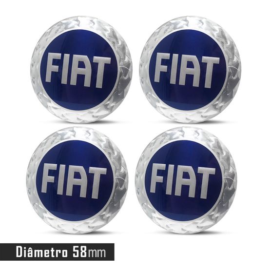 Jogo 4 Emblema Roda Fiat Azul 58mm.
