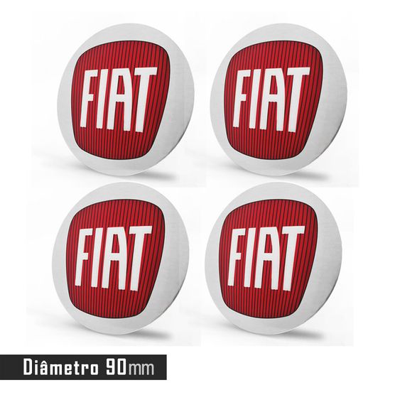Jogo 4 Emblema Roda Fiat Punto Vermelho 90mm.