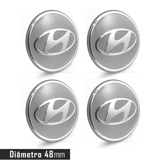 Jogo 4 Emblema Roda Hyundai Prata 48mm.
