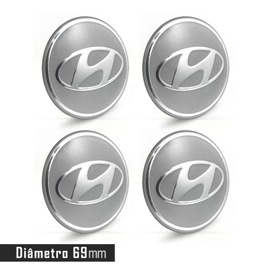 Jogo 4 Emblema Roda Hyundai Prata 69mm.
