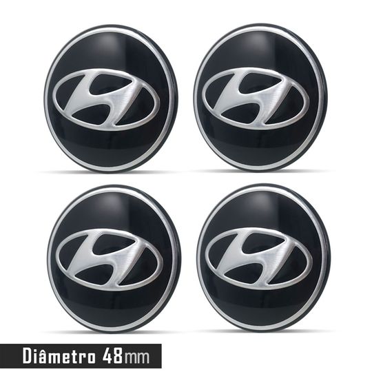 Jogo 4 Emblema Roda Hyundai Preto 48mm.