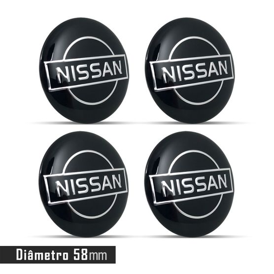 Jogo 4 Emblema Roda Nissan Preto 58mm.