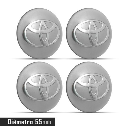 Jogo 4 Emblema Roda Toyota Cinza 55mm.