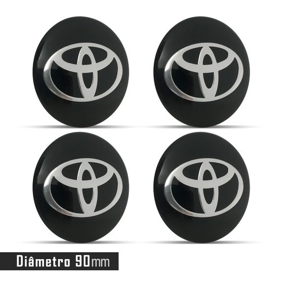 Jogo 4 Emblema Roda Toyota Preto 90mm.