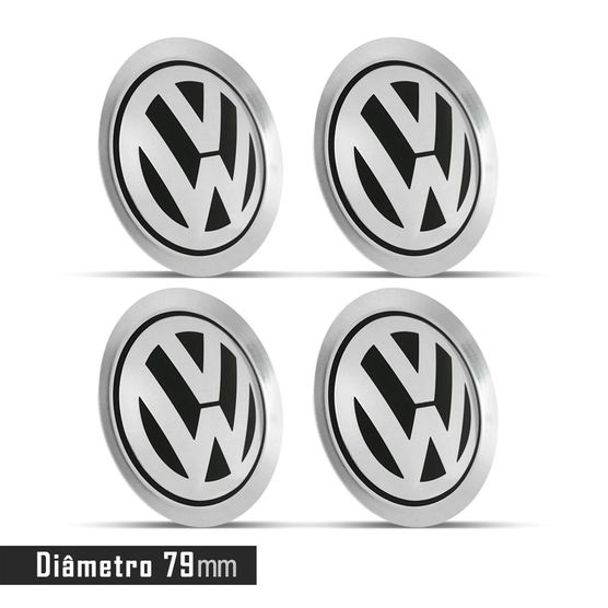 Jogo 4 Emblema Roda Volkswagen C/ ABA (ALUMÍNIO)