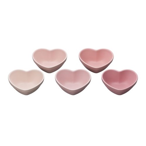 Jogo 5 Peças Ramekins Formato Coração Cerâmica Milky Pink Le Creuset