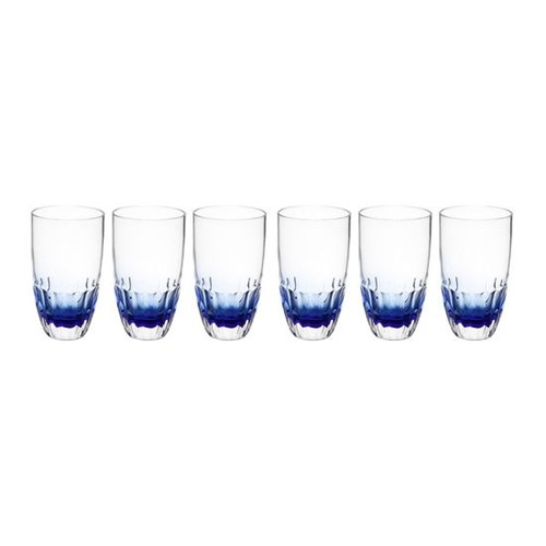 Jogo 6 Copos Craquelados de Vidro Long Drink de 445ml Azul