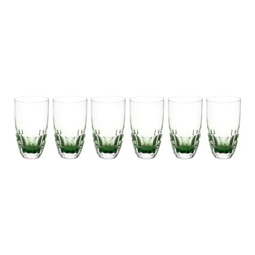 Jogo 6 Copos Craquelados de Vidro Long Drink de 445ml Verde