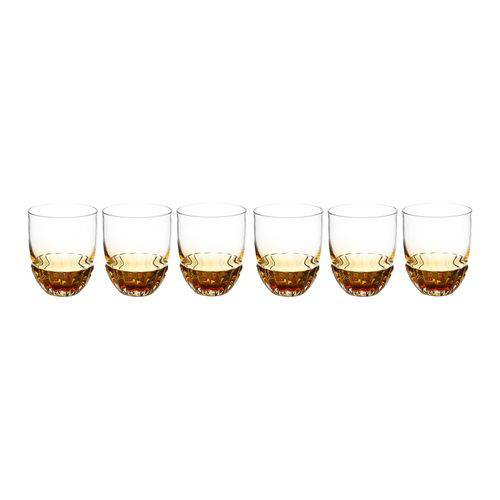 Jogo 6 Copos Craquelados de Vidro para Whisky de 355ml Âmbar