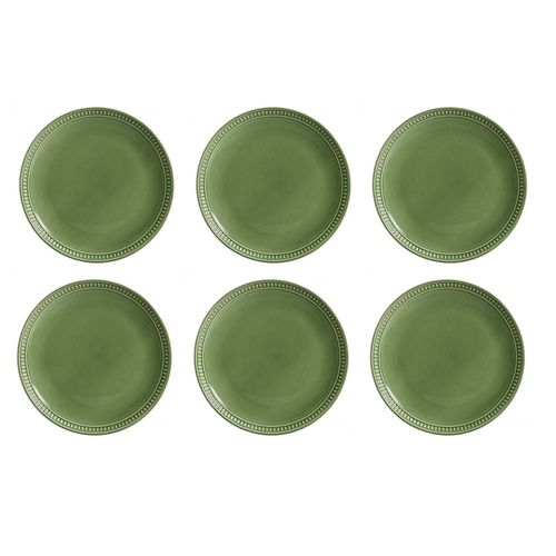 Jogo 6 Pratos Sobremesa em Cerâmica Verde Sálvia Sevilha 27,5cm
