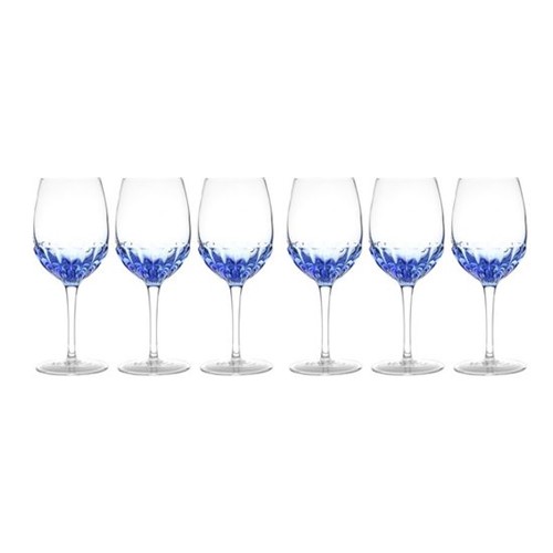 Jogo 6 Taças Craqueladas de Vidro para Vinho 360 Ml Azul